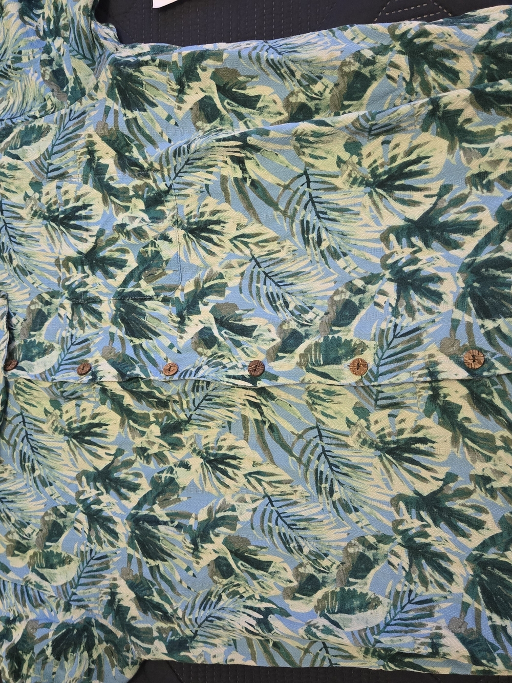 Caribbean Green and Blue Tropical Print Casual Button-Down Shirt
